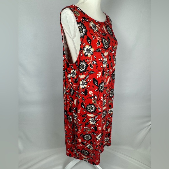 J. Jill Jersey Shift A-Line Dress Sleeveless Boatneck Red & Black Floral Sz XL - Picture 3 of 8